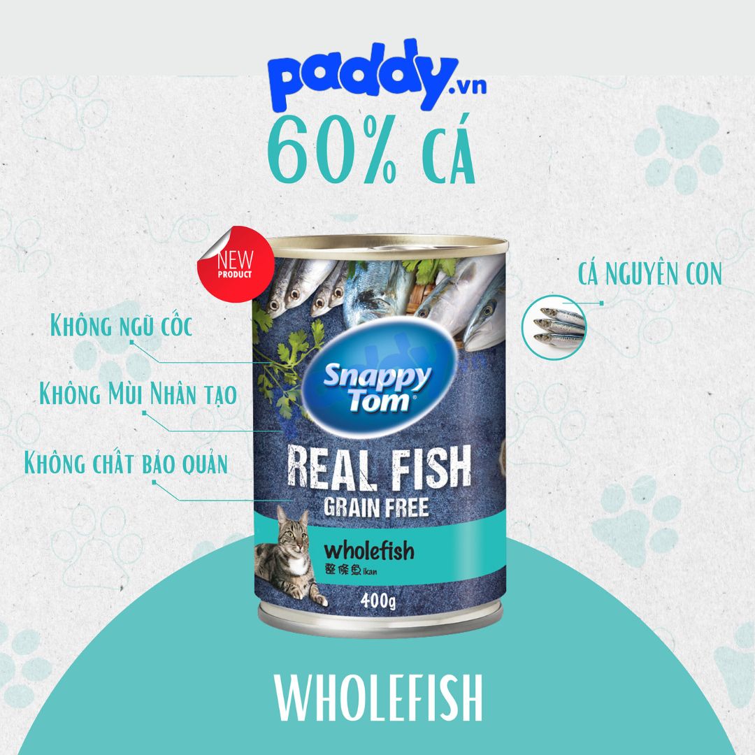 [Combo 12] Pate Cho Mèo Snappy Tom Real Fish Lon 400g