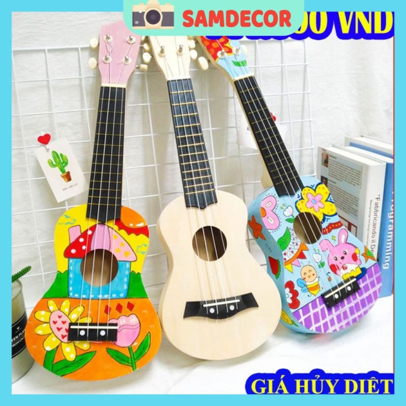 Đàn UKULELE Soprano tự lắp đầy đủ phụ kiện lắp đặt và màu vẽ tự trang trí đàn ukulele giá rẻ