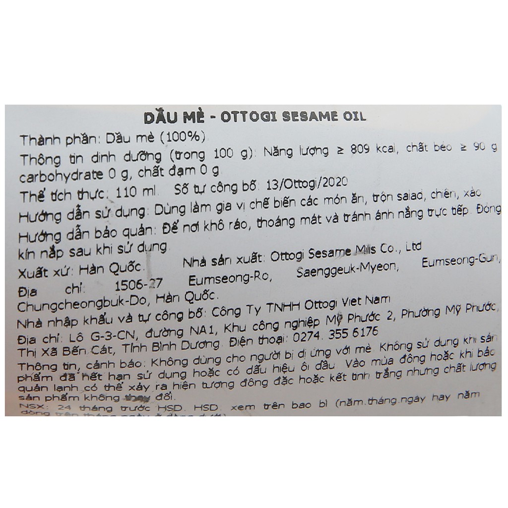 Dầu Mè Otoki 110ml