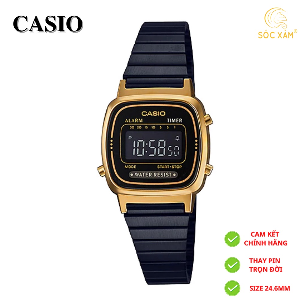 Đồng hồ nữ thời trang Casio kim loại đen bạc đẹp