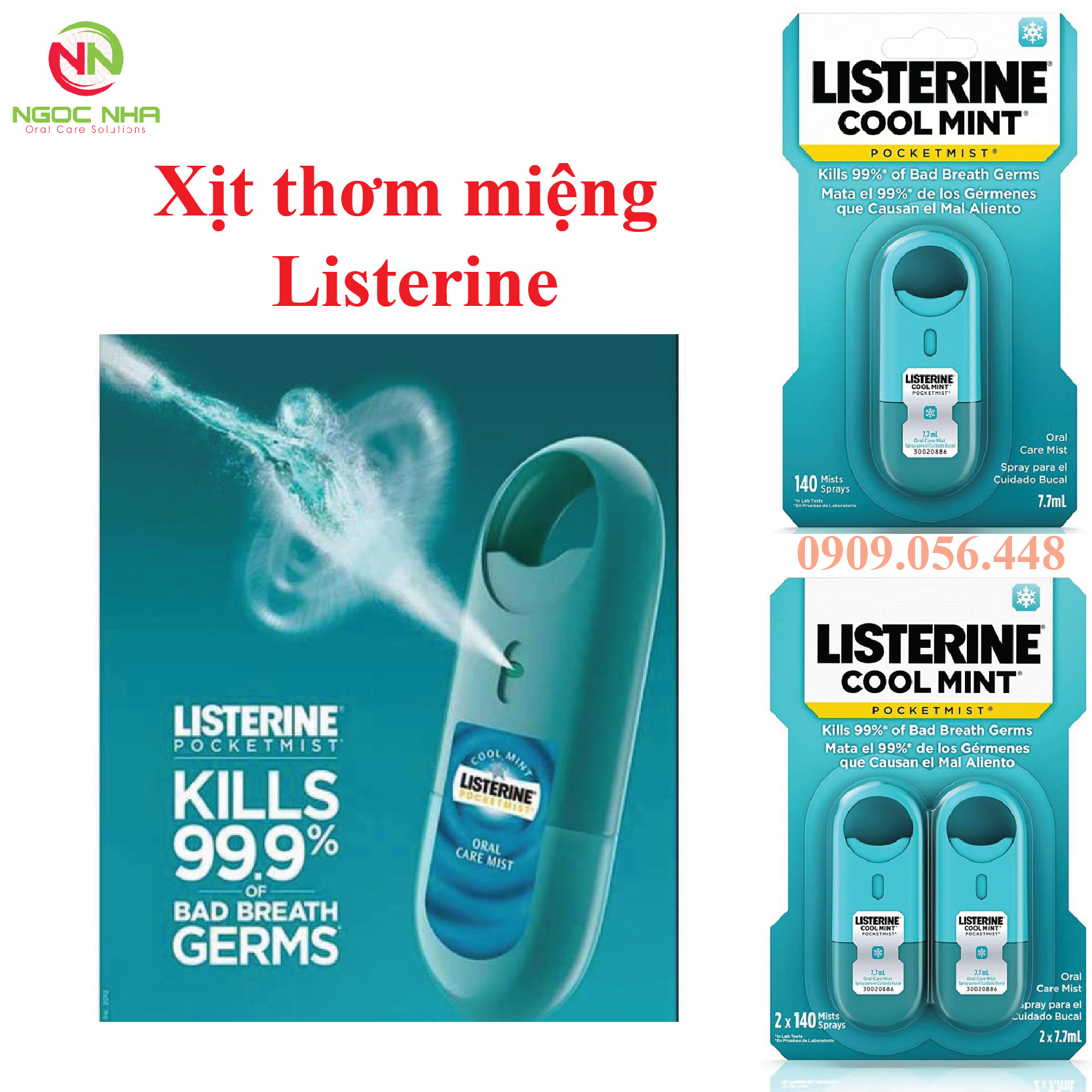 Xịt thơm miệng Listerine Coolmint Pocketmist chai 7.7ml/ Mỹ