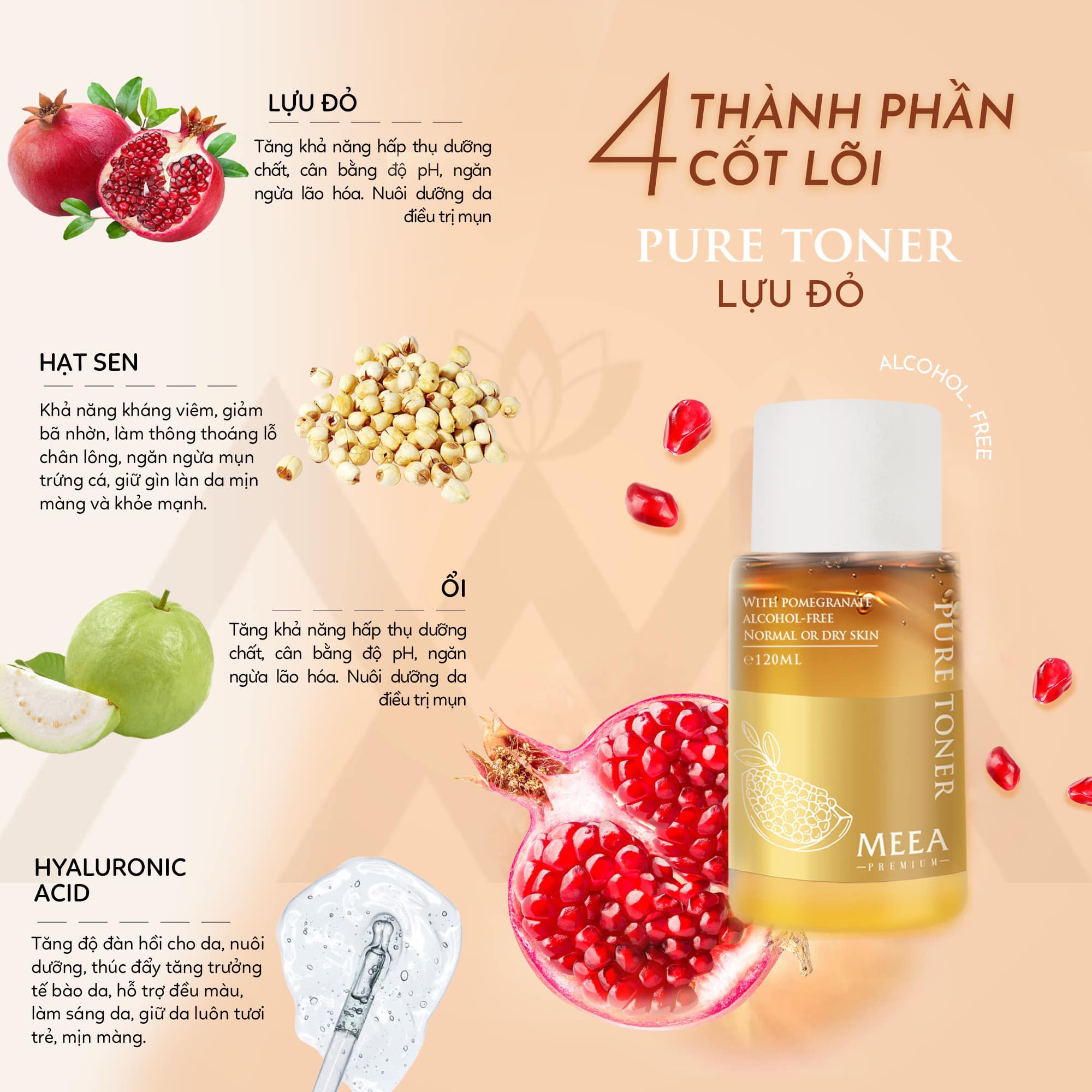 Toner Cấp Ẩm Lựu Đỏ Pure Meea Premium Chính Hãng Chăm Sóc Làm Đẹp Da