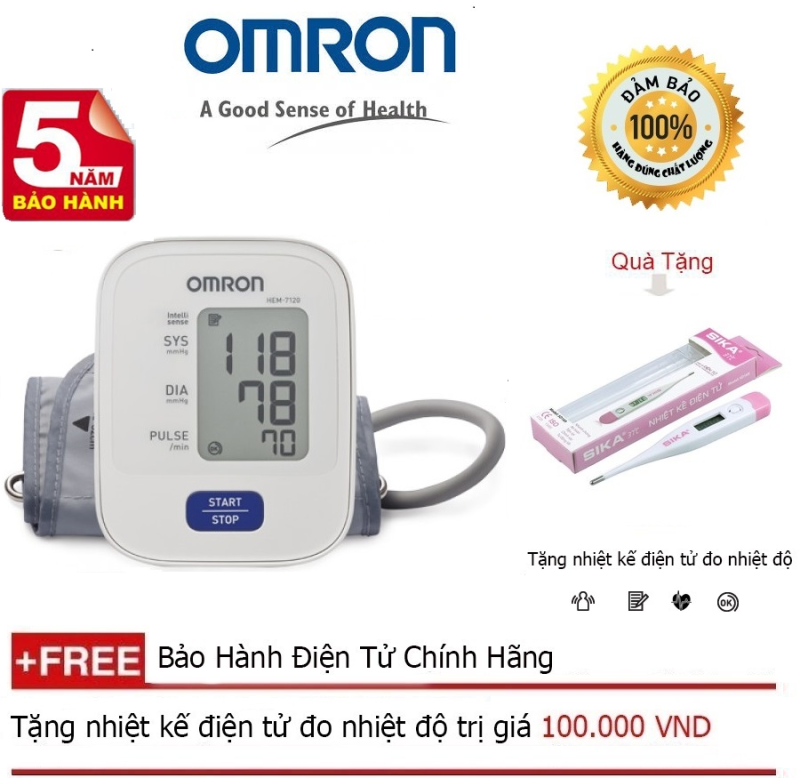 Máy đo huyết áp bắp tay Omron Hem 7120 ( Trắng ) + Quà tặng nhiệt kế điện tử