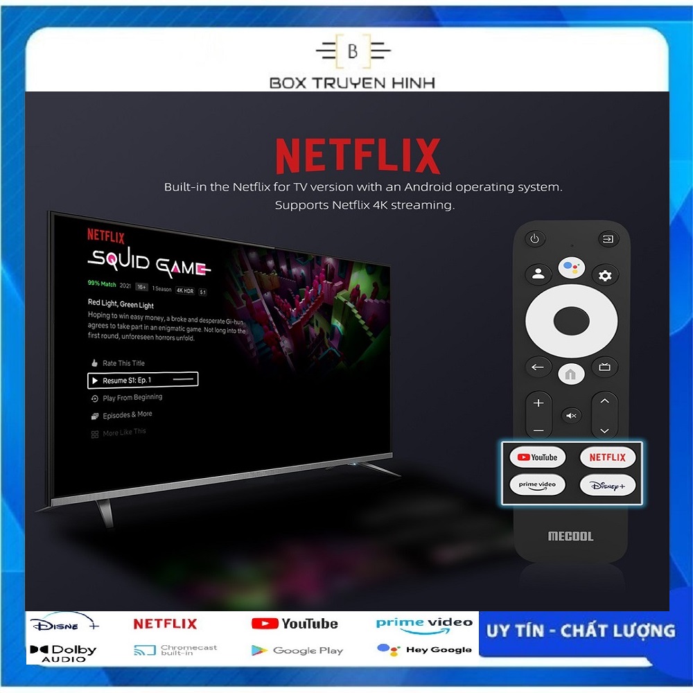 Android Box Mecool KM7 Plus, Remote voice giọng nói, Android TV 11 Google CE, Netflix 4K, CPU S905Y4, DDR4 2GB, Rom 16GB, Wifi 2.4Ghz/5Ghz, Bluetooth 5.0, cấu hình mạnh mẽ, giá tốt
