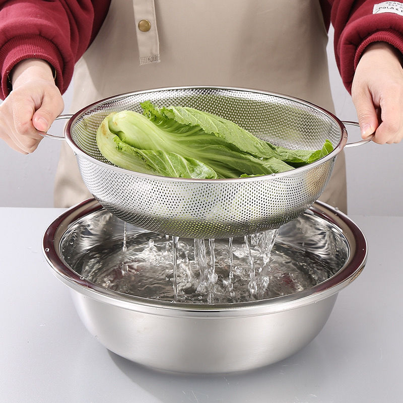 Rổ Inox Có Vành Rộng Lỗ Nhỏ Kích Thước 28CM