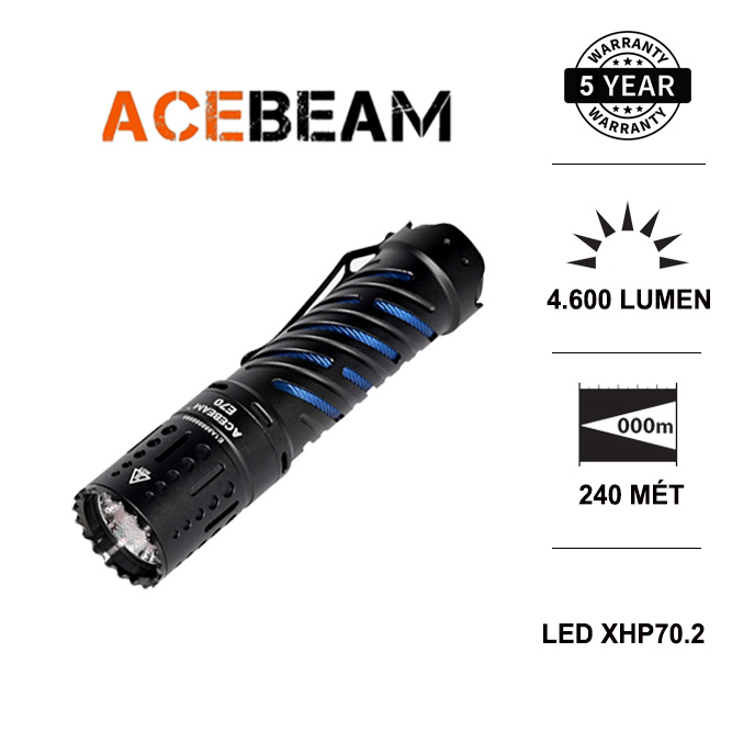 Đèn pin siêu sáng ACEBEAM E70 sáng 4600lm chiếu xa 240m LED XHP70.2 dùng