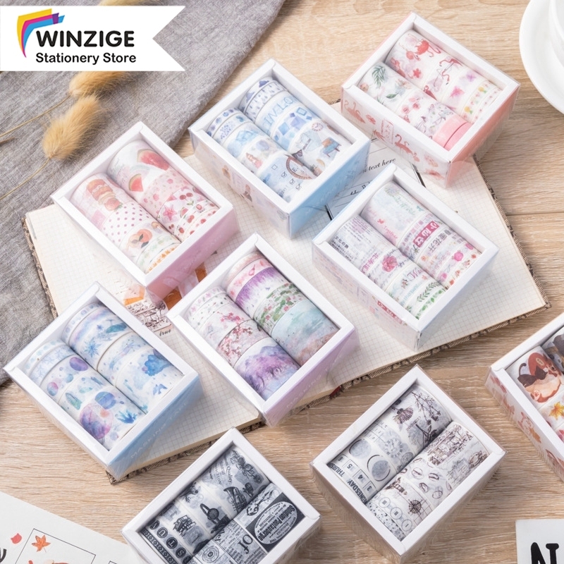 Winzige Một hộp 10 cuộn băng dán Washi nhiều màu sắc để trang trí album ảnh sổ tay nhật ký