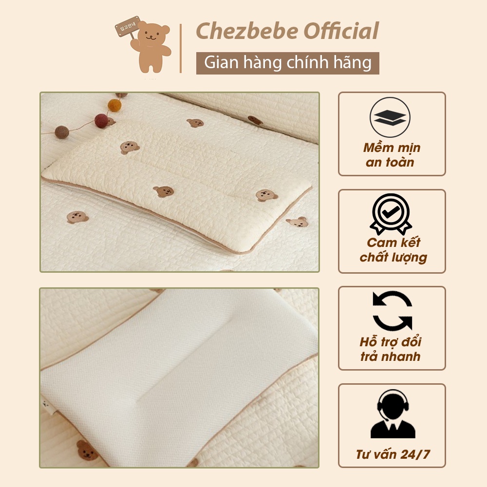 Gối mỏng Chezbebe thêu gấu Shegomi (chính hãng _Hàn Quốc)