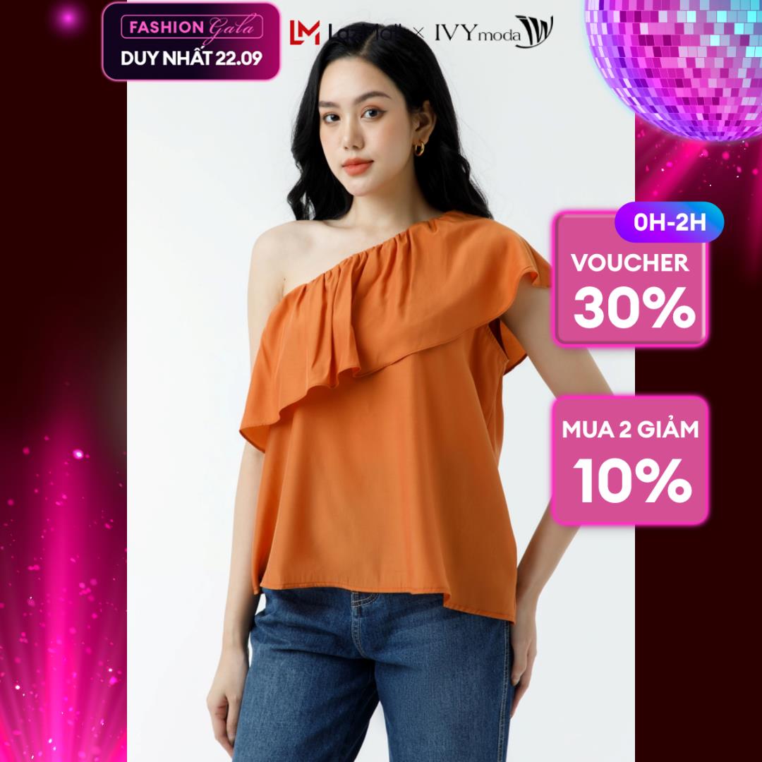 [NHẬP MÃ LZDIVYMODABDAY24 GIẢM 15% tối đa 100K đơn 500K] Áo lệch vai phối bèo IVY moda MS 16B9377