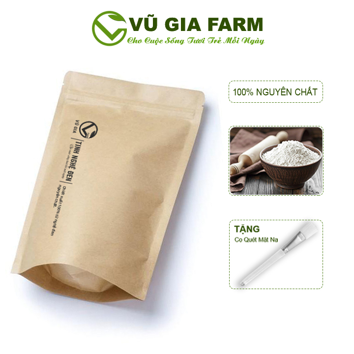 Tinh Nghệ Đen Nguyên Chất Vũ Gia (50gr/túi) + Tặng Cọ Quét Mặt Nạ - Cải thiện ăn không tiêu, trướng bụng đầy hơi, làm mờ vết thâm, sẹo rỗ trên da, giúp nhanh lành vết thương, hỗ trợ đau dạ dày, viêm đại tràng