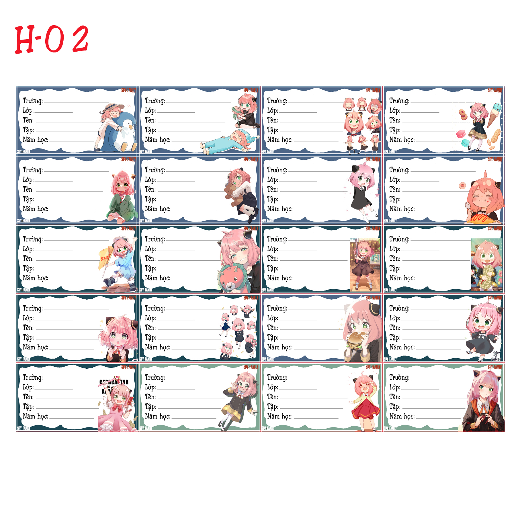 Nhãn vở anime Spy X Family (combo 60 cái nhãn vở giá 45k)