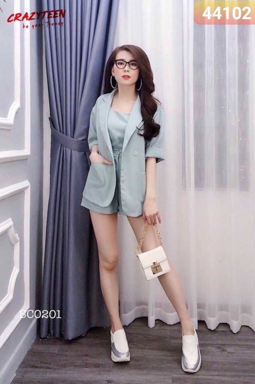 Set vest 3 món tay lỡ quần đùi dễ thương kèm áo trong