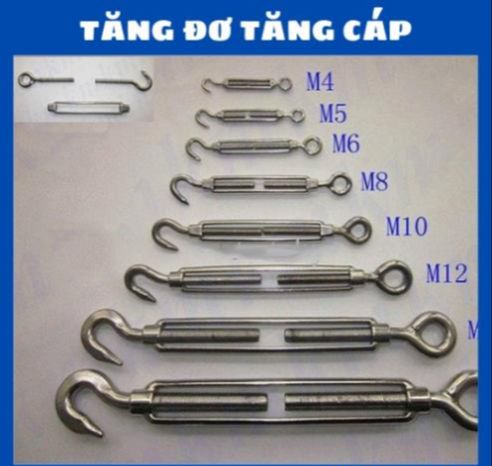 Tăng đơ dây cáp, tăng cáp phi 6, tăng đơ cáp phi 10, phi 12, phi 14, phi 16, phi 18, phi 20 dùng để tăng đơ dây cáp tăng độ căng dây, chất liệu tăng đơ dây cáp là thép đúc mạ kẽm chịu tải cao - Cơ Khí Liên Sơn
