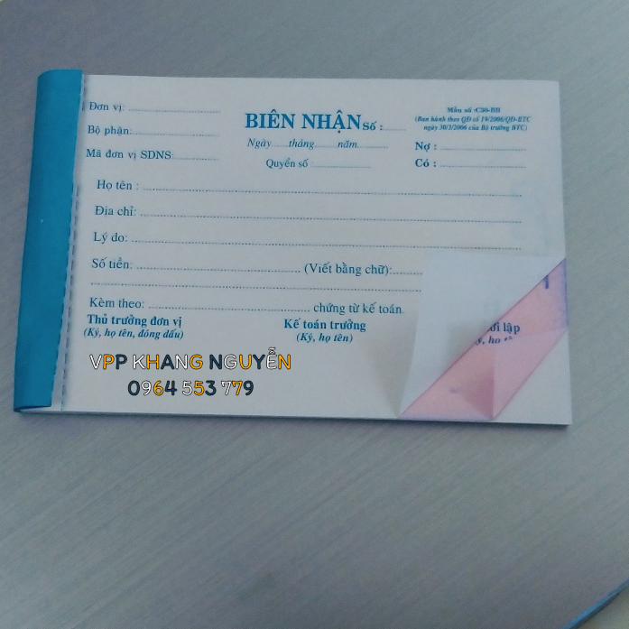 BIÊN NHẬN 2 LIÊN KHỔ 9X13CM  (LỐC 10 QUYỂN)