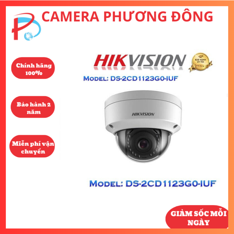 Camera ip dome hikvision ds-2cd1123g0-iuf 2mp tích hợp mic, khe thẻ nhớ và poe - hàng chính hãng