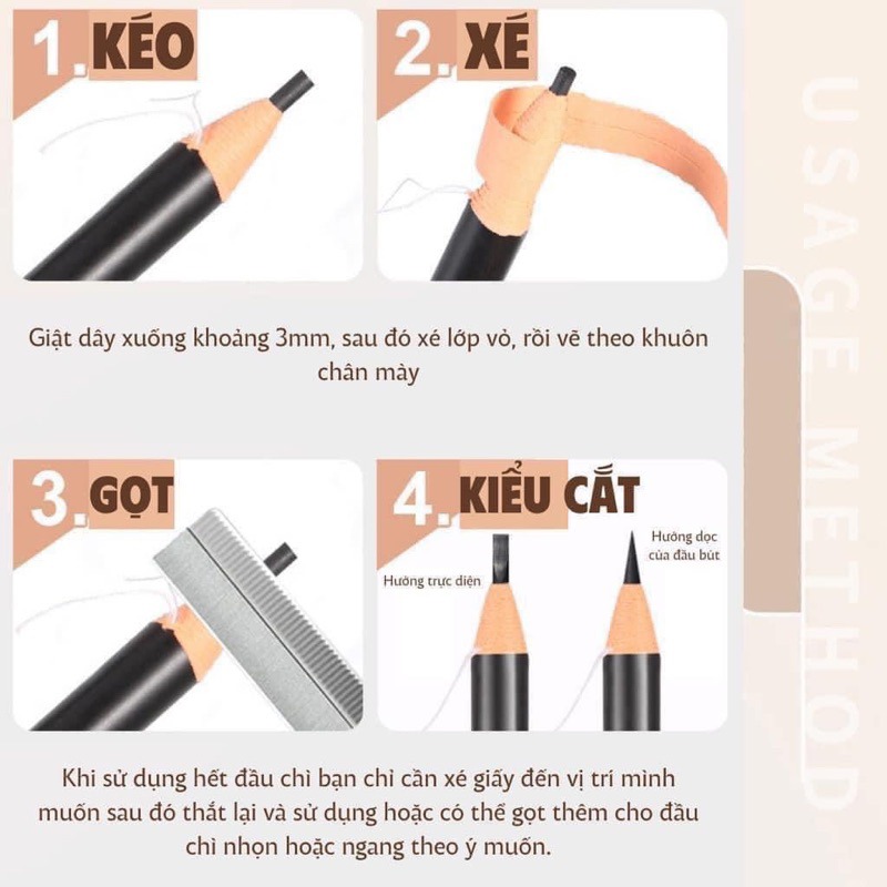 Chì xé kẻ mày Wodwod đầu cứng nét mảnh 2mm phẩy sợi