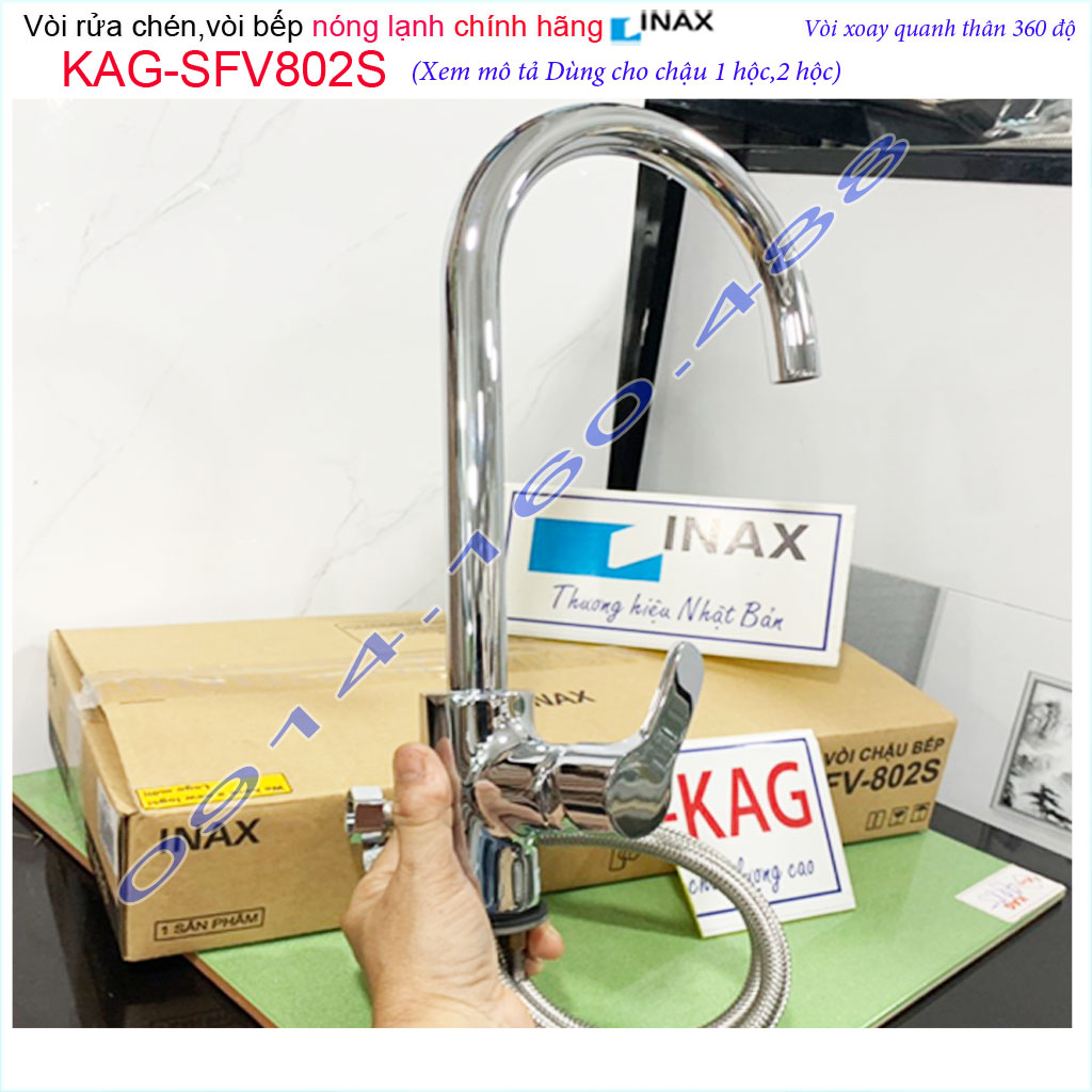 [HCM]Vòi bếp nóng lạnh  Inax chính hãng Nhật Bản SFV-802S, vòi rửa chén bát nóng lạnh xoay 180 độ nước mạnh sử dụng siêu bền