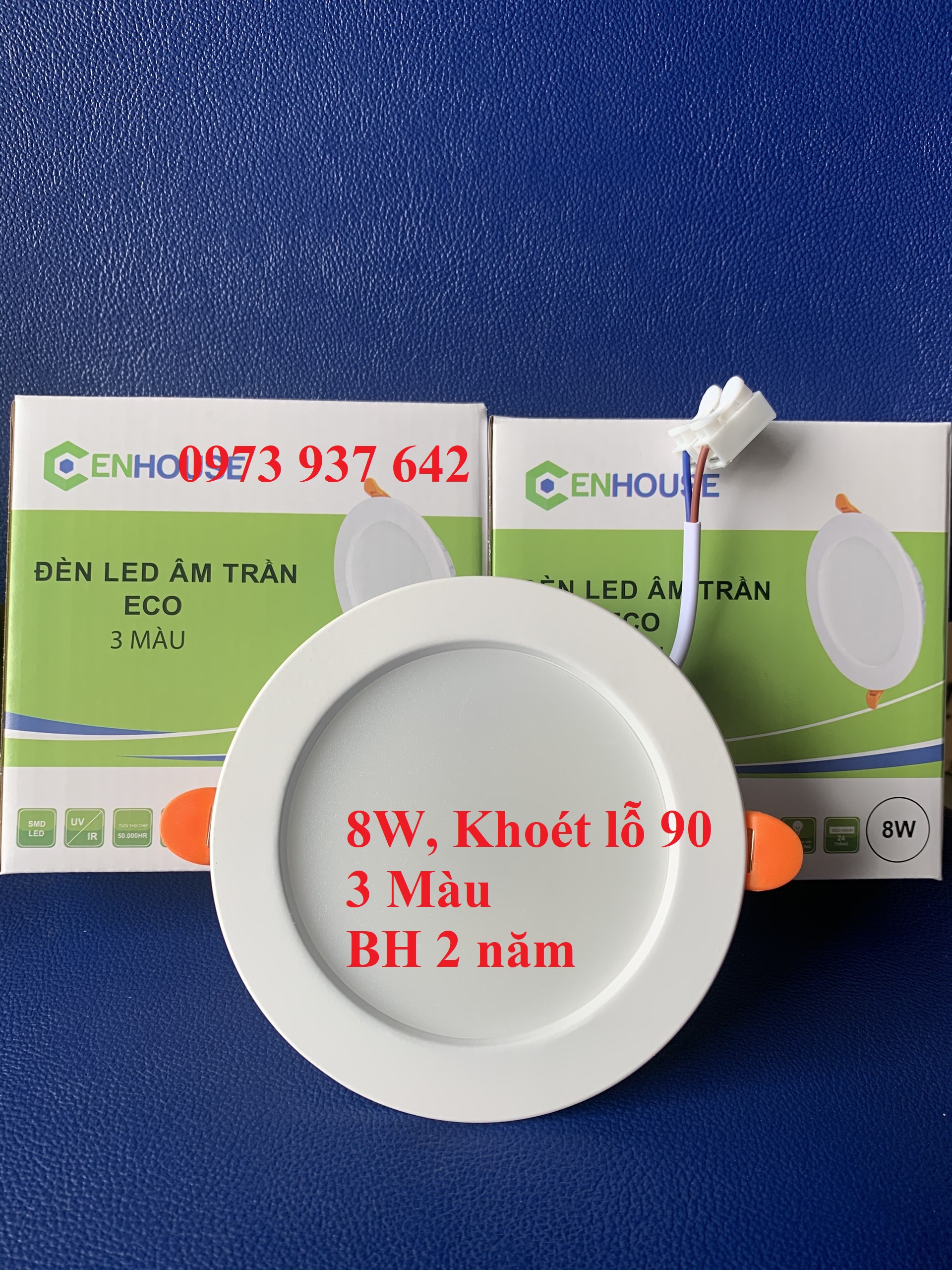 Bộ 10 đèn led âm trần 8W 3 màu bảo hành 2 năm, đèn downlight 8W khoét lỗ 90