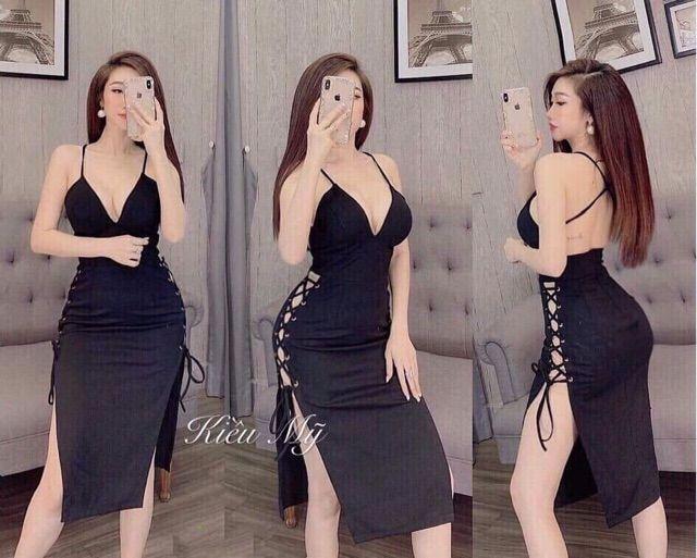 đầm body đan dây hở ngực sexy