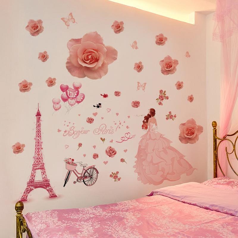 Decal dán tường Cô dâu váy hồng- M57-flowerdecal-Scenedecal