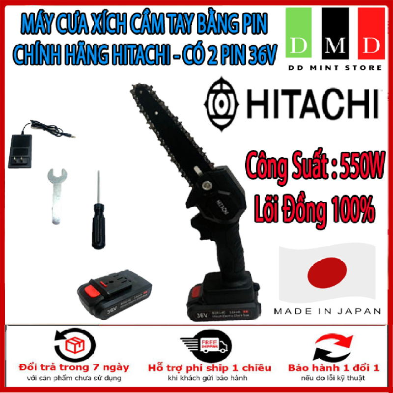 [HCM]Máy cưa xích cầm tay mini Hitachi 36V - Máy cưa xích Hitachi - Cưa xích chạy pin - Lõi đồng 100%. BH 12 Tháng