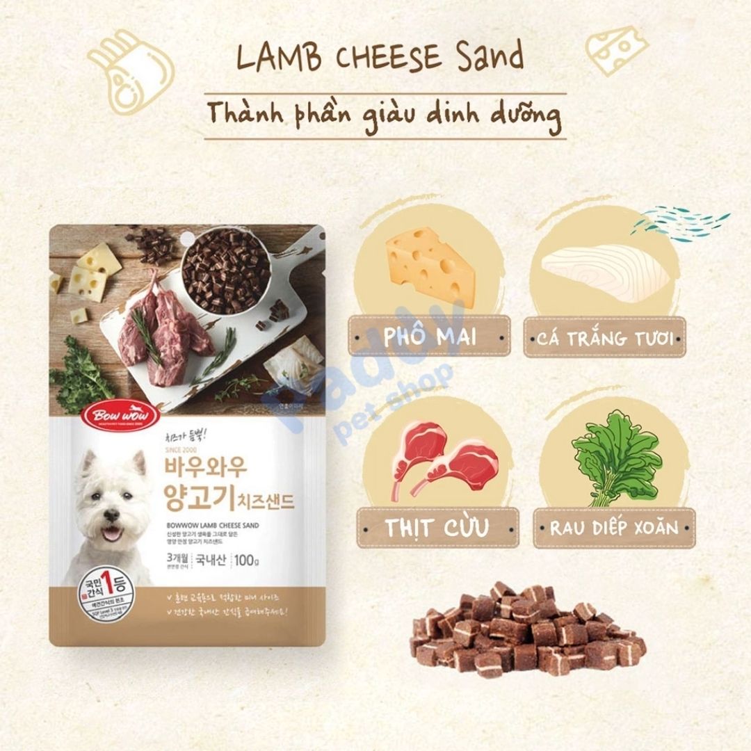 Bánh Thưởng Cho Chó Phô Mai Thịt Cừu BowWow 100g
