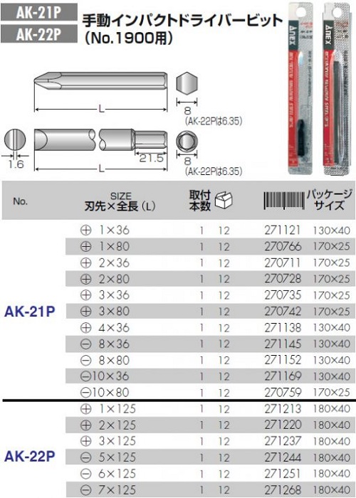 [HCM]Mũi vít đóng Anex 1/4 inch AK-22P+3x125
