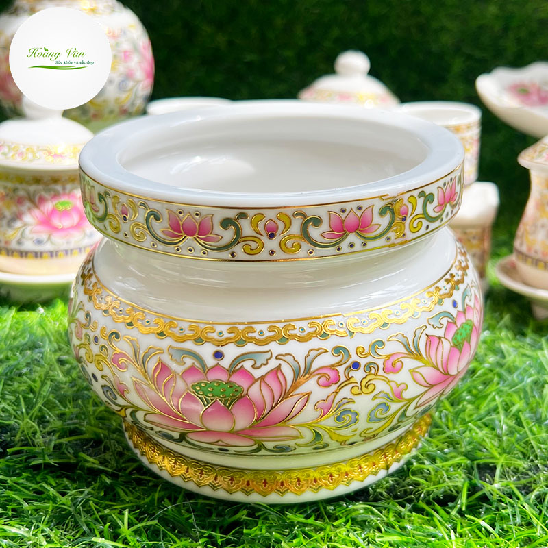 Bát hương hoa Sen Đỏ miệng tròn