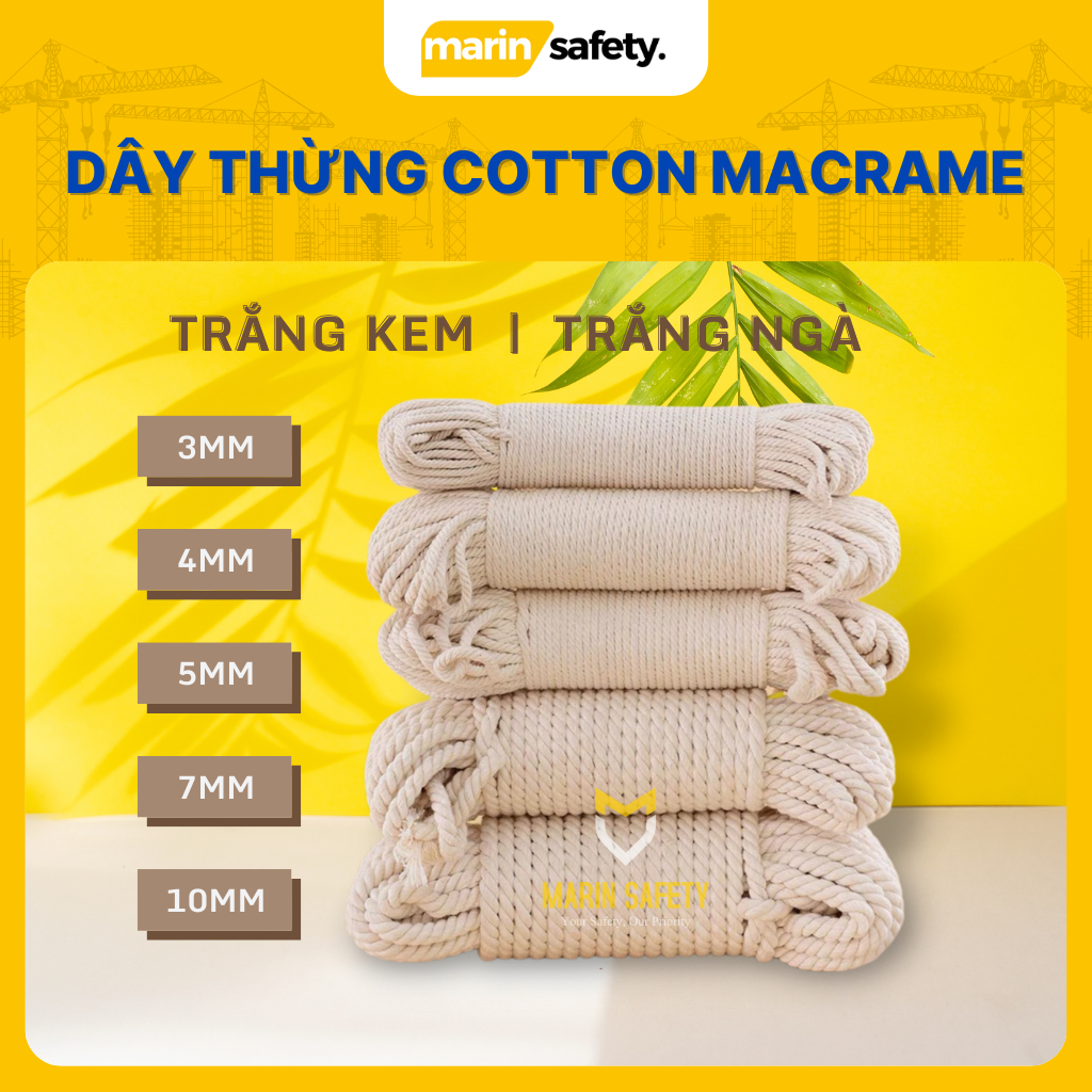 Dây thừng se macrame cotton màu ngà, màu kem (3mm, 4mm, 5mm, 7mm, 10mm)