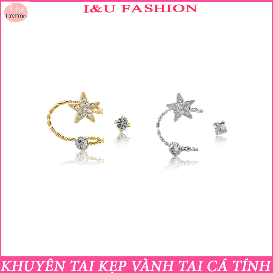 [ SIÊU SALE ] Khuyên tai bông tai kẹp vành tai cá tính - khuyên tai kẹp vành không cần bấm lỗ 2 món hình ngôi sao đính đá lấp lánh cho nữ KT-19