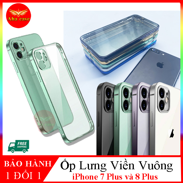 Ốp iphone 7 Plus - Ốp lưng iphone 8 Plus - Ốp lưng trong viền màu kiểu dáng iphone 12 sang trọng, lên đời cho iphone 7 plus sang iphone 12 chỉ 3 giây - Ốp lưng trong viền vuông giả iphone 12 cho 8 plus