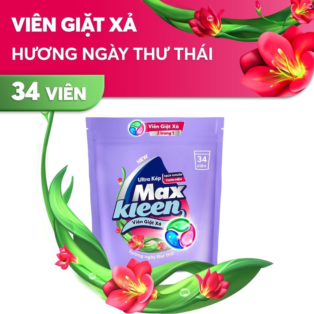 (New) Viên Giặt Xả MaxKleen 2 Trong 1 (34 Viên/Túi)