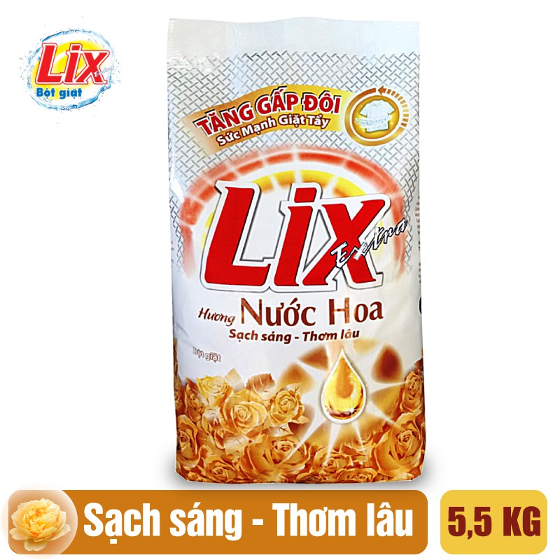 Bột giặt Lix Extra hương nước hoa 5.5kg EH554 tăng gấp đôi sức mạnh giặt