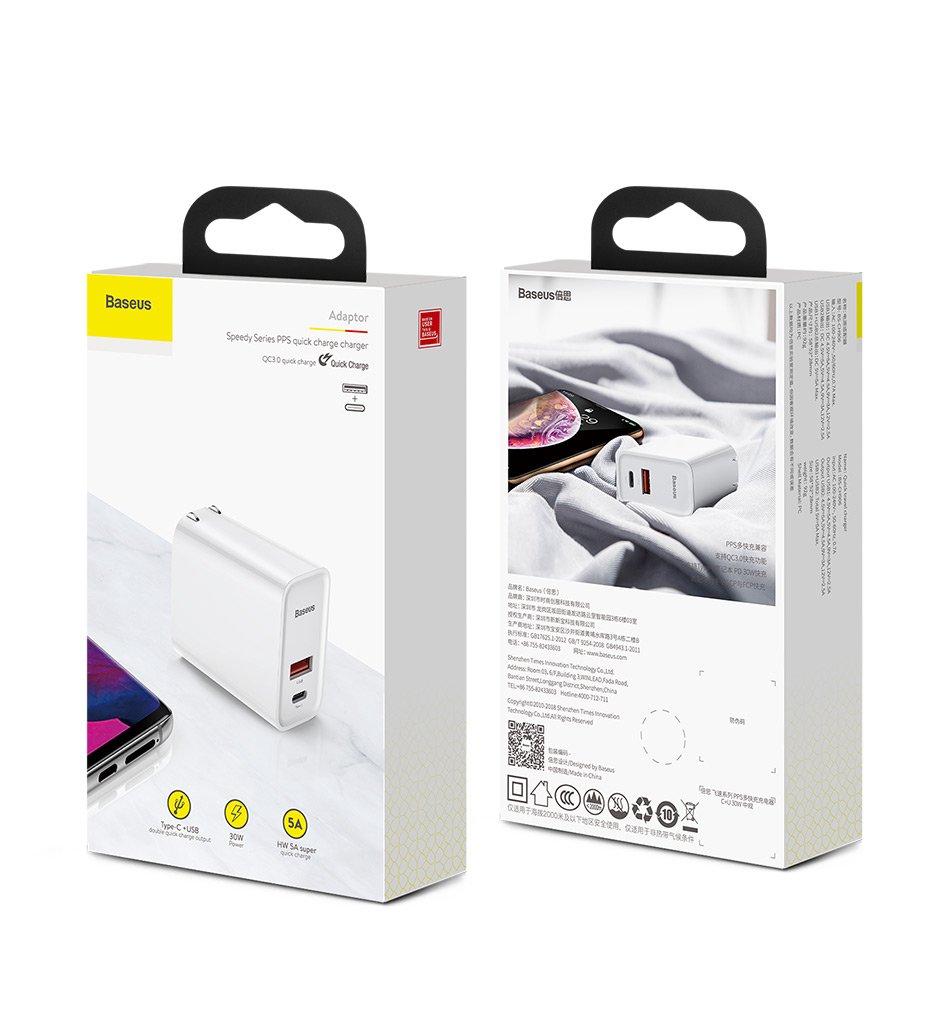Củ sạc nhanh BASEUS 30W 1 cổng USB + TYPE C
