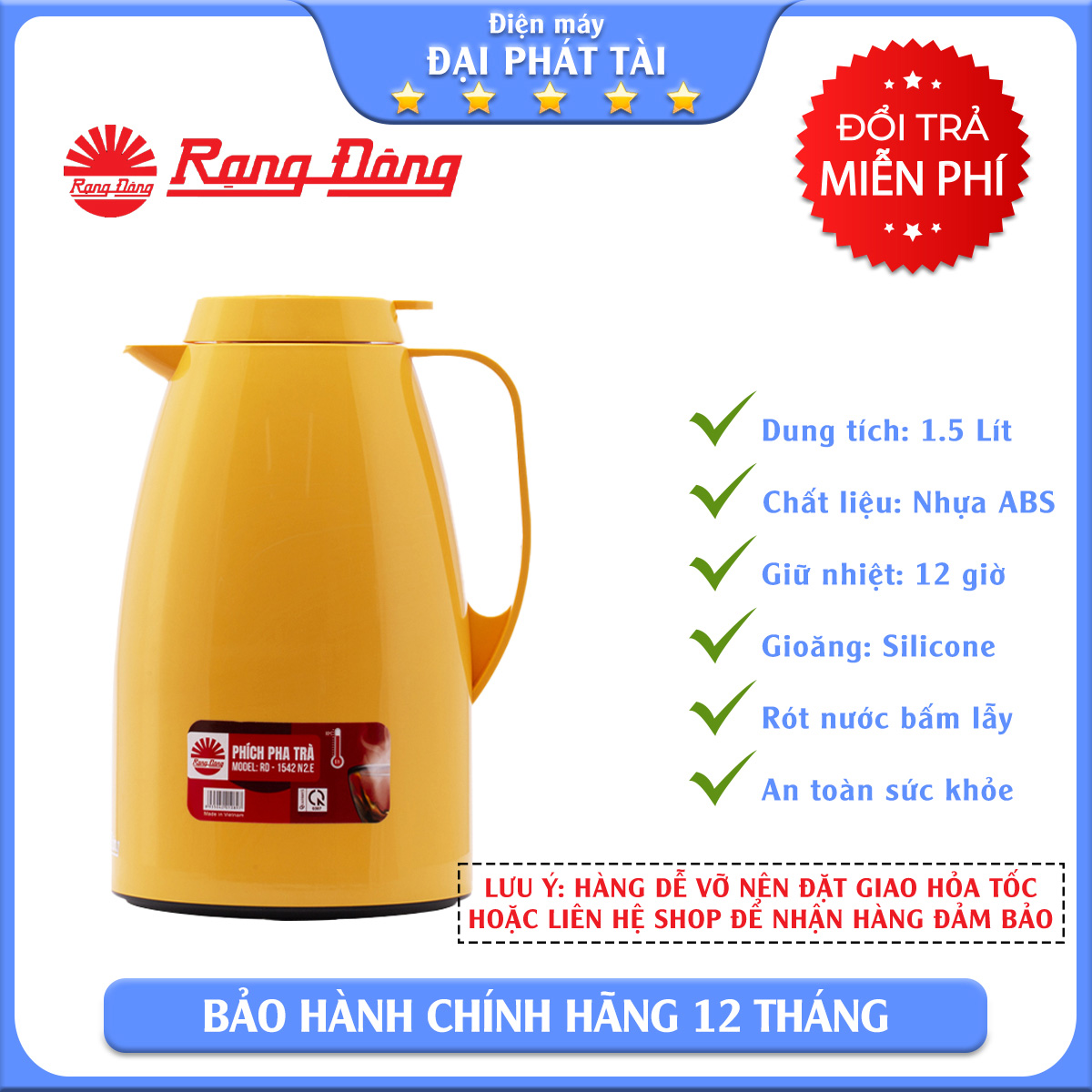 Phích pha trà giữ nhiệt Rạng Đông RD-1542 N2.E (1.5 lít)