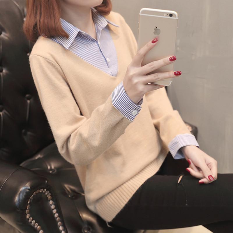 Áo len nữ phối cổ sơ mi xinh xắn