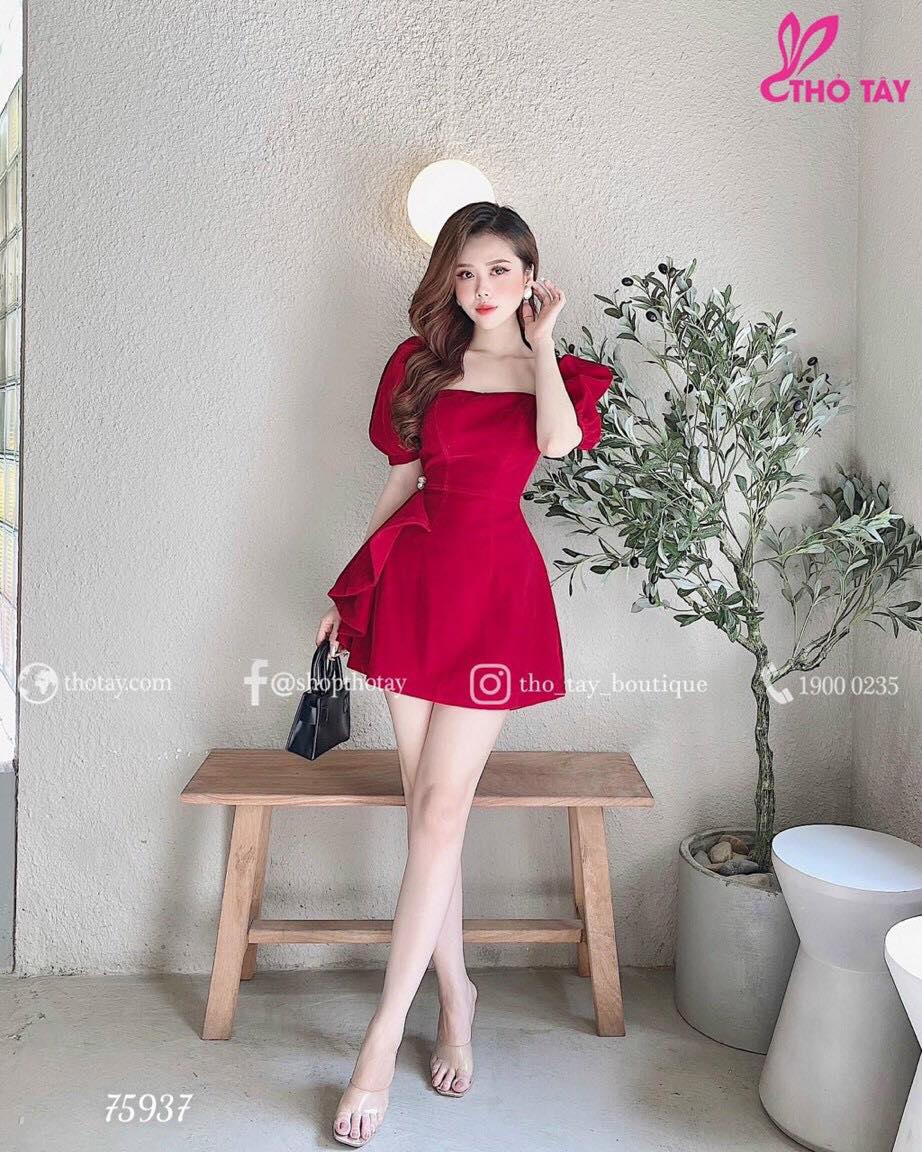 [HCM]ĐẦM XÒE DỰ TIỆC CỔ VUÔNG XOẮN EO DỄ THƯƠNG