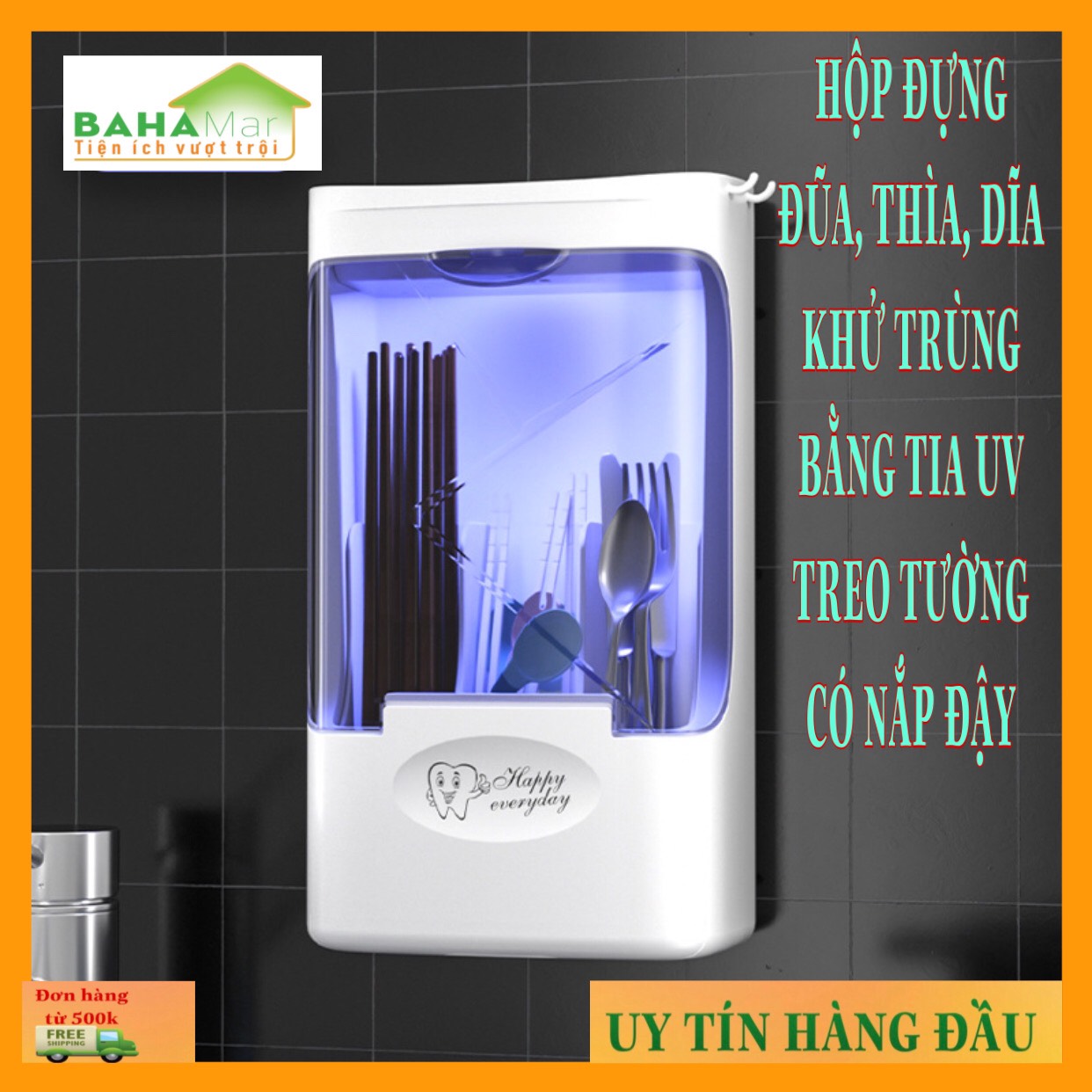 HỘP ĐỰNG ĐŨA, THÌA, DĨA KHỬ TRÙNG BẰNG TIA UV TREO TƯỜNG CÓ NẮP ĐẬY "BAHAMAR" giúp an toàn vệ sinh trong ăn uống tăng cao, sạch sẽ và đẹp cho gian bếp gia đình