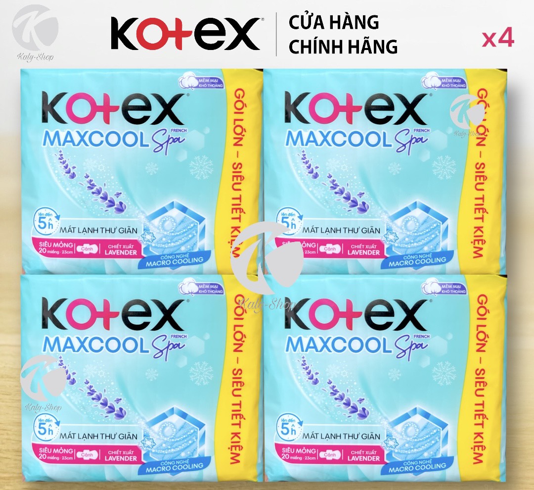 Combo 4 Gói Băng Vệ Sinh Kotex Max Cool Spa Siêu Mỏng Cánh 20 Miếng