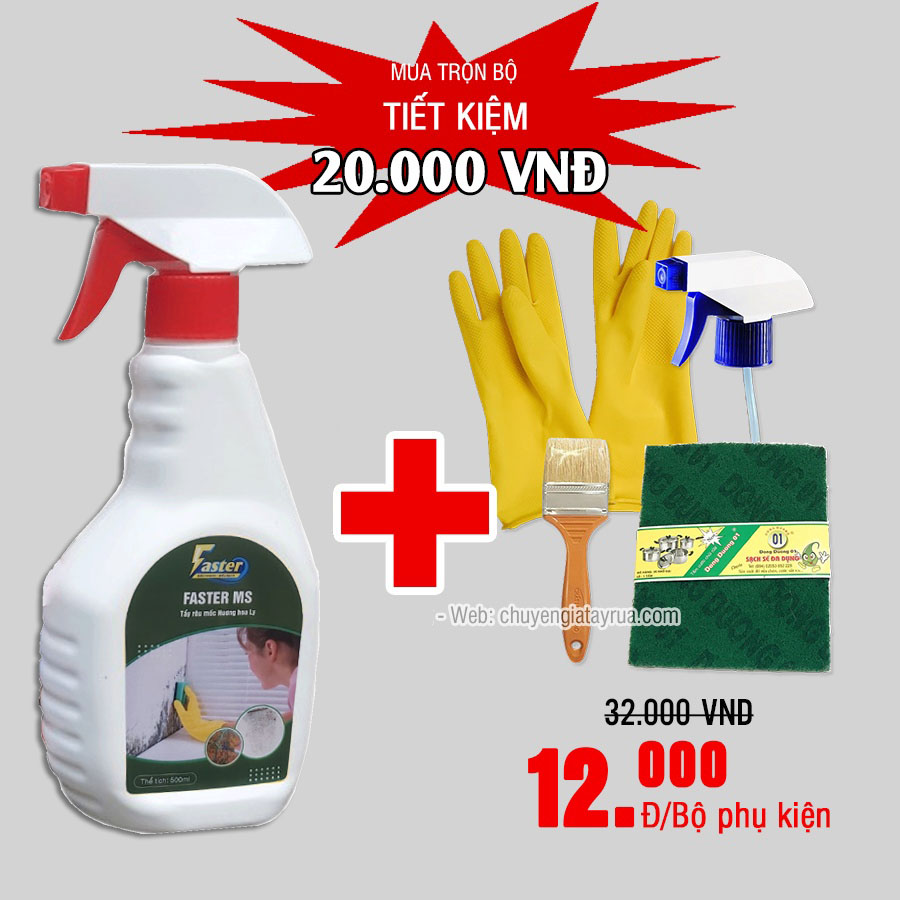 Chai Xịt Tẩy Nấm Mốc Tường Trần Nhà, Tẩy Rêu Nền Sân Gạch Xi Măng, Tẩy Tường Bẩn Đa Năng Chuyên Dụng Faster MS 500ml