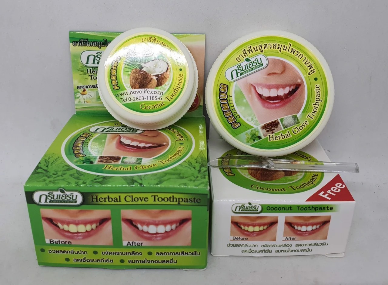 12 Hủ tẩy trắng răng herbal clove toothpaste coconut toothpaste thái lan