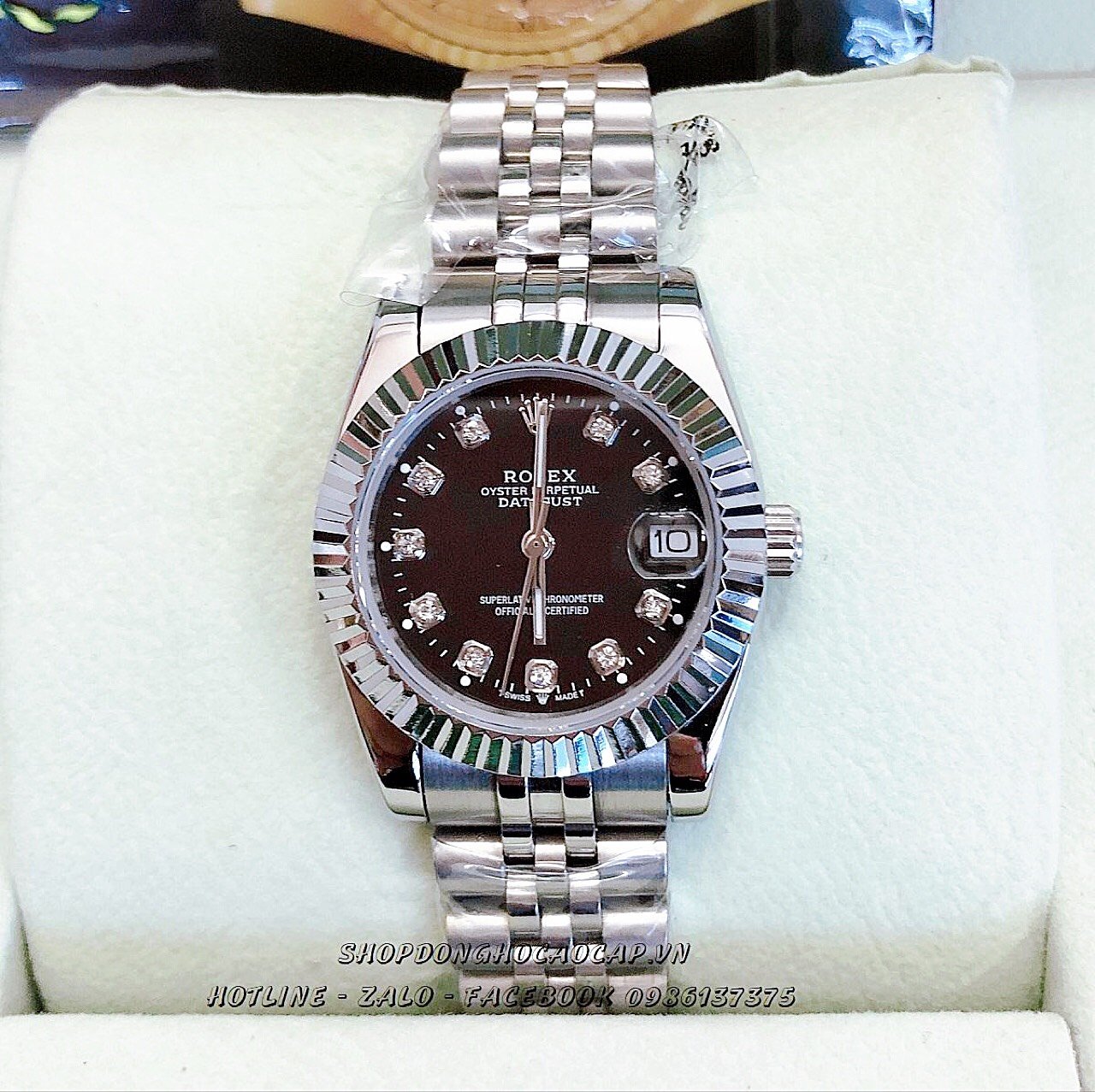 [HCM]Đồng Hồ Rolex Nữ Mặt Khía Bạc Đen 32mm-36mm