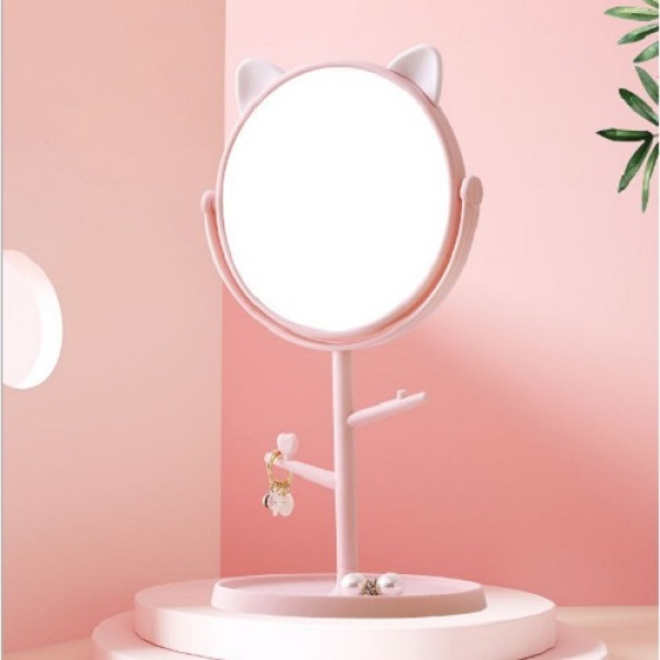 Gương để bàn - Gương trang điểm tai mèo - Gương trang điểm để bàn -Gương Tai Mèo Xoay 360 Độ,Gương Trang Điểm Siêu CuTe Để bàn Kèm Giá Treo Đồ Trang Sức