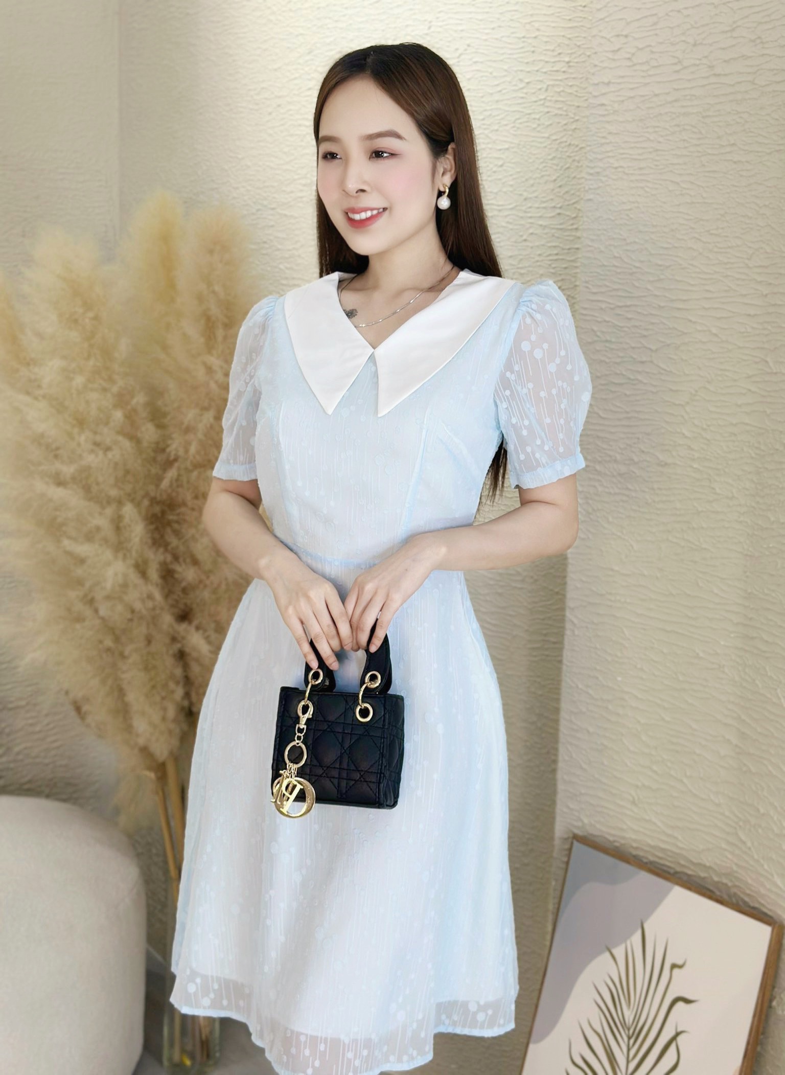 Đầm xòe voan giọt nước phối cổ trắng Misa - MS0263