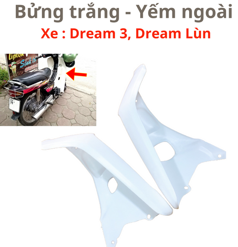 Cặp bửng trắng - yếm xe dream lùn - dream 3 - nhựa trắng cao cấp -loại đẹp