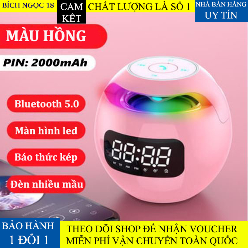 Loa bluetooth Earise G90 S, Loa bluetooth đồng hồ 3 in 1, loa cầu kiêm đồng hồ báo thức và đèn ngủ, Loa không dây kiêm đèn ngủ nhiều mầu hỗ trợ nghe đài Fm và thẻ nhớ