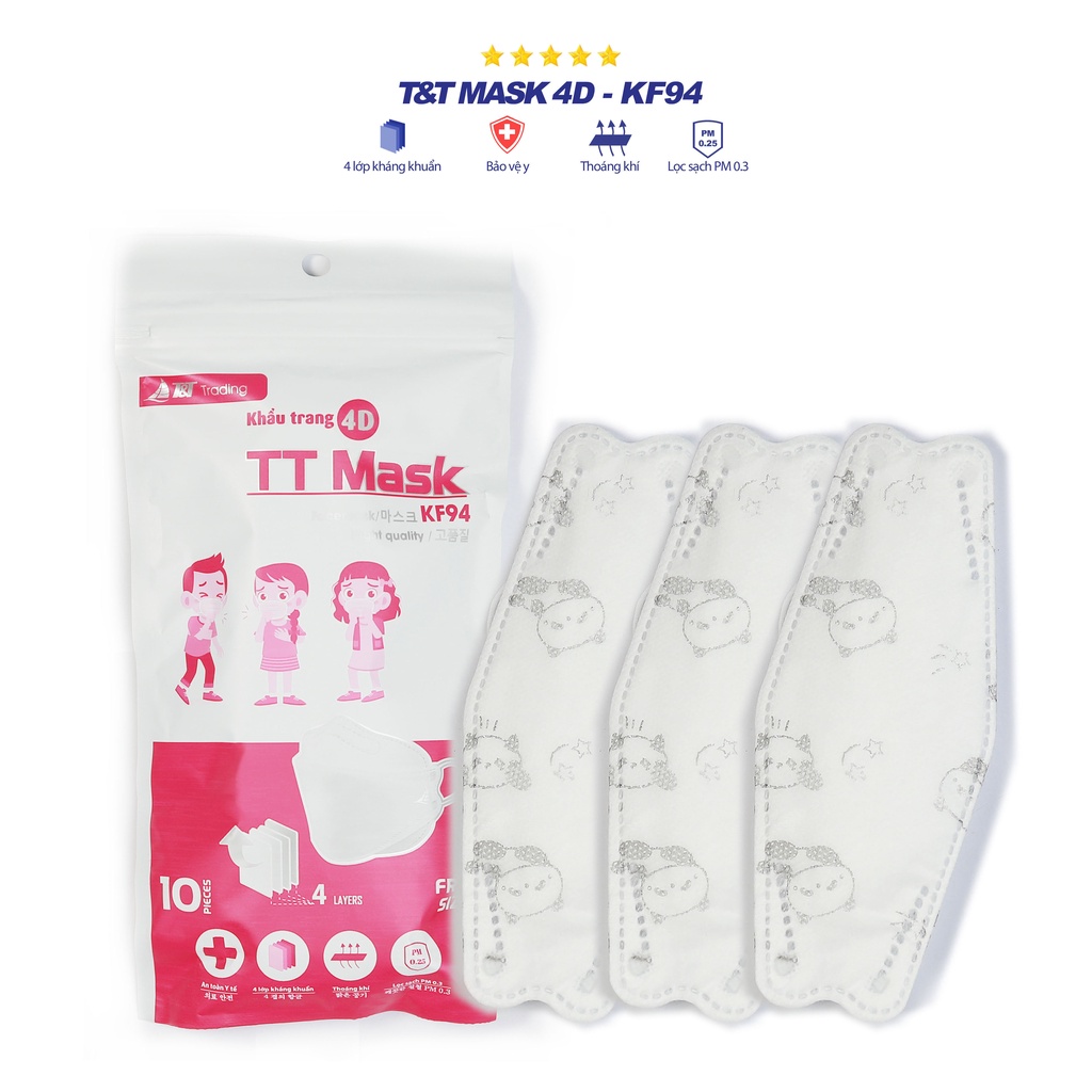 Túi 10 chiếc khẩu trang KF94 4D mask cho trẻ em