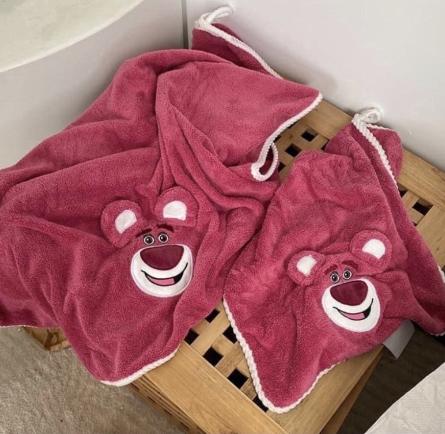 Set 2 khăn tắm, khăn mặt gấu hồng lotso siêu cute