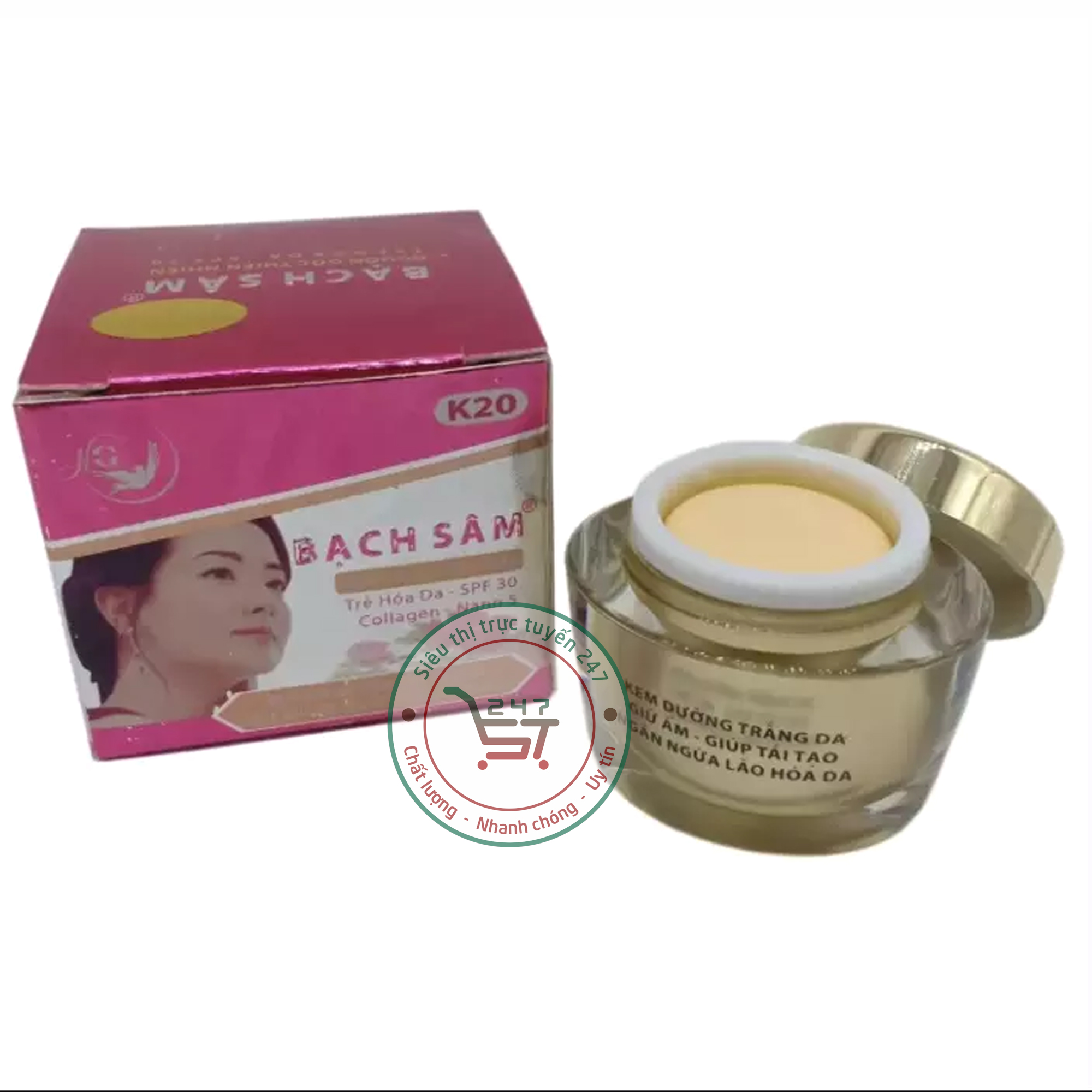 Kem dưỡng Trắng da mặt Giữ ẩm Tái tạo Chống lão hóa Bạch sâm K20 22g (Tím-Xám)