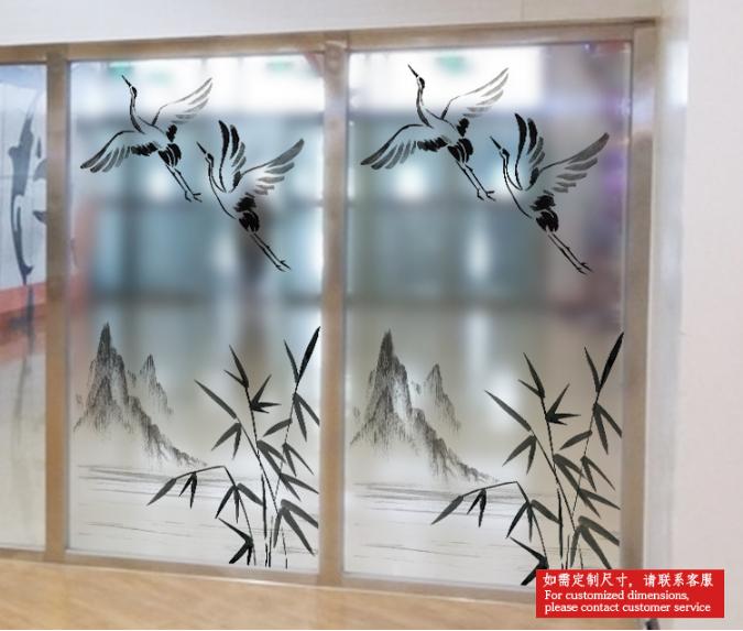 [HCM]Decal Dán Kính Cao Cấp - Trúc nghiêng và đàn Cò( 60 X116 )-DK1052